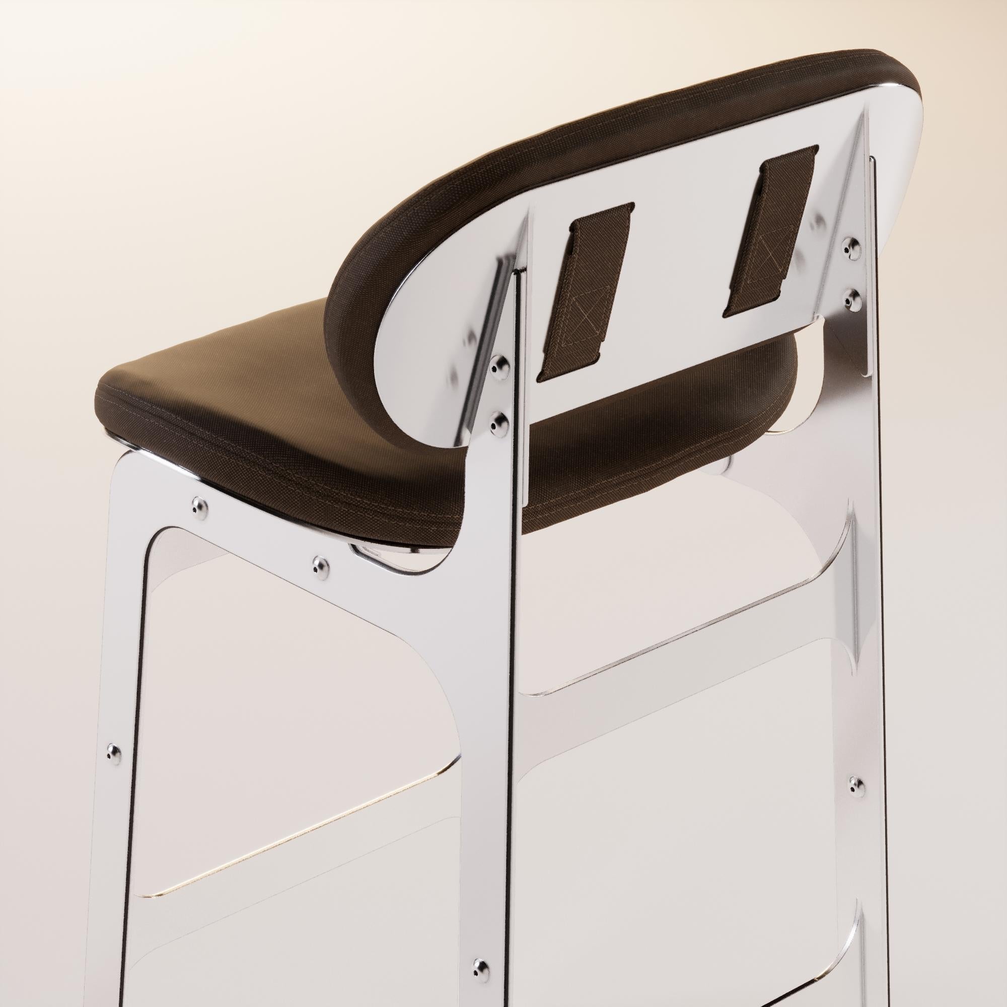 Acciaio inossidabile Sedia da bar per esterni con tessuto impermeabile marrone in vendita