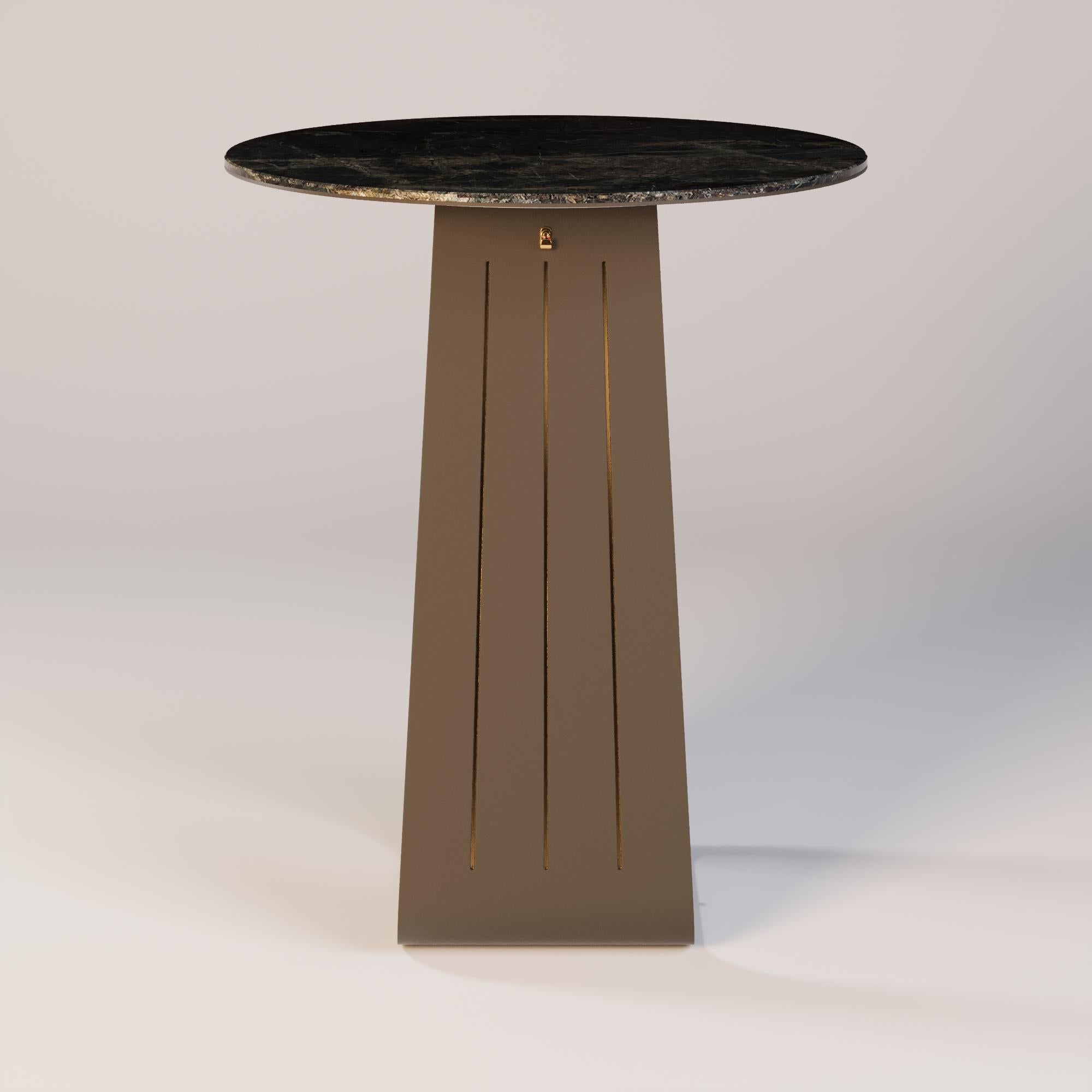 Moderno Tavolo da bar per esterni con piano in neolitico verde e struttura in acciaio inox in vendita