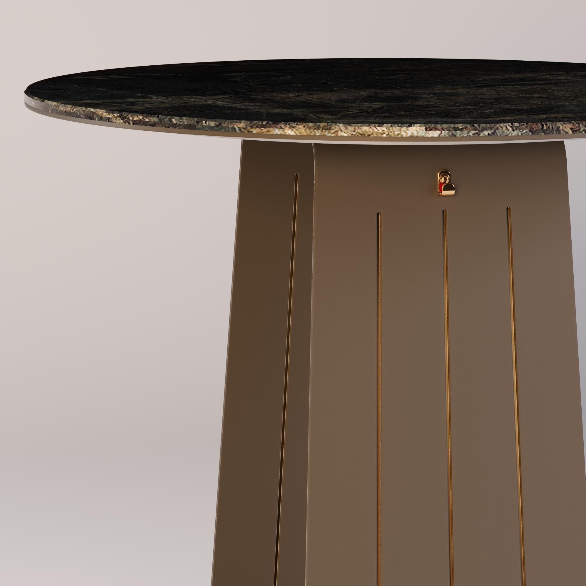 Portoghese Tavolo da bar per esterni con piano in neolitico verde e struttura in acciaio inox in vendita