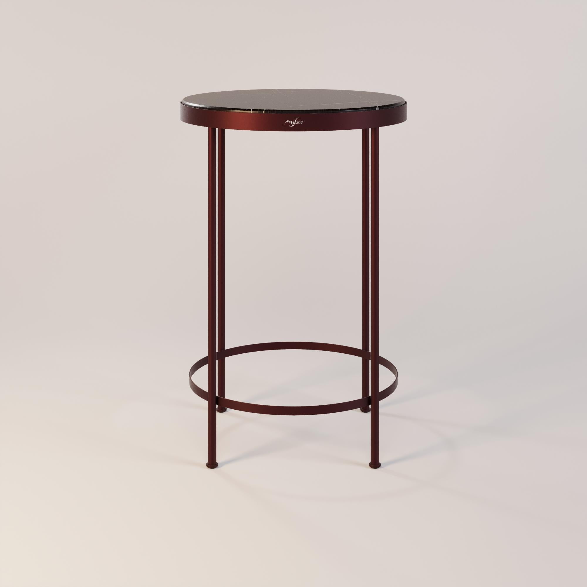 Moderne Table de bar de patio avec plateau en marbre et cadre bordeaux en vente