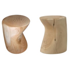 Outdoor & Bathroom Stool Carved from Single Block of Scented Cedarwood, Set Of 2