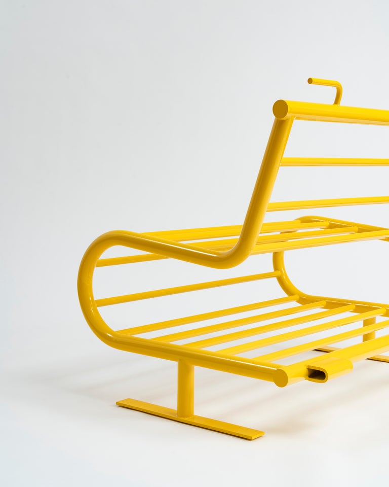Outdoor Bench, Barricade Bench by Jumbo, Modern Metal Garden Bench in Yellow In New Condition For Sale In New York, NY
