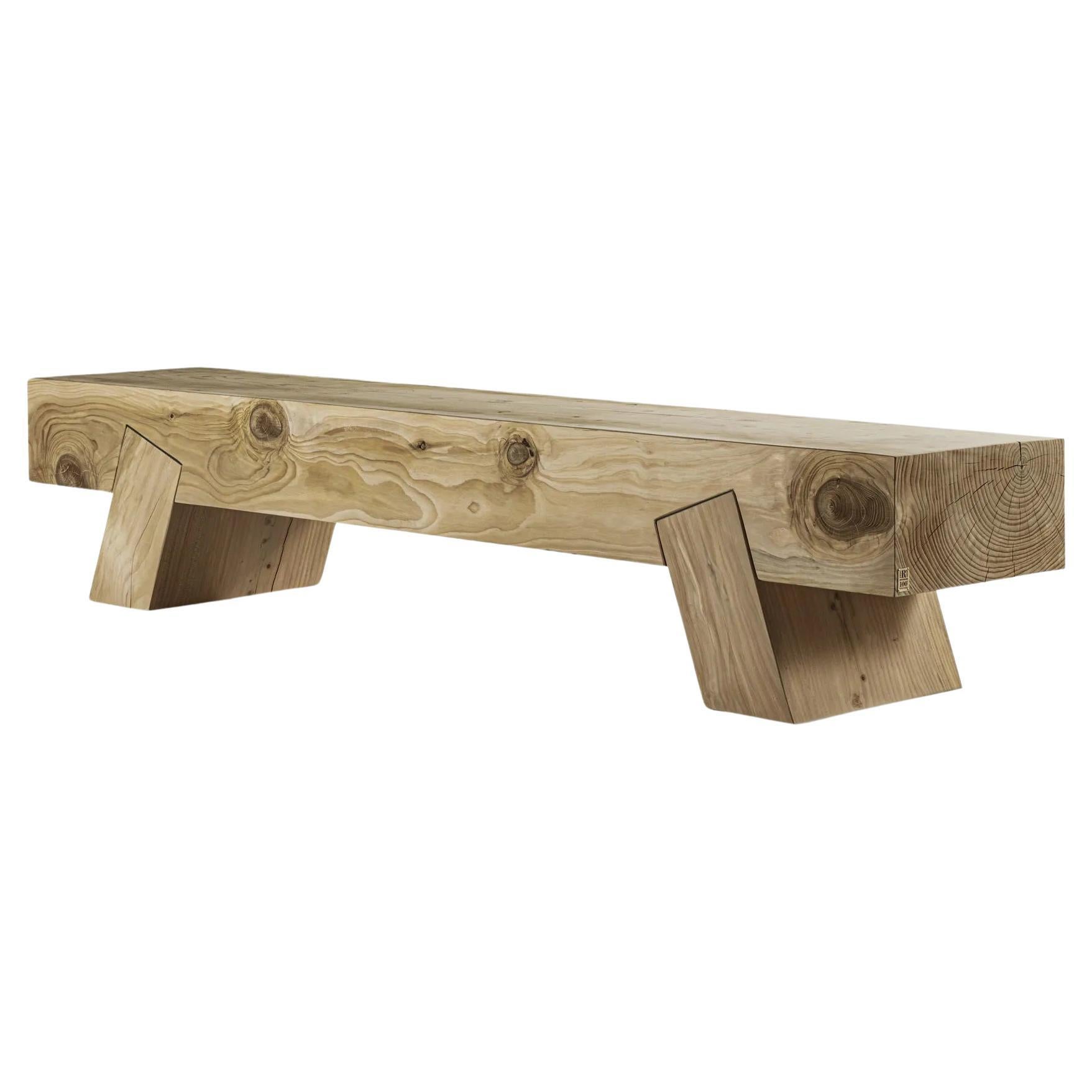 Outdoor Bench Crafted From Solid Block of Scented Cedar Wood For Sale