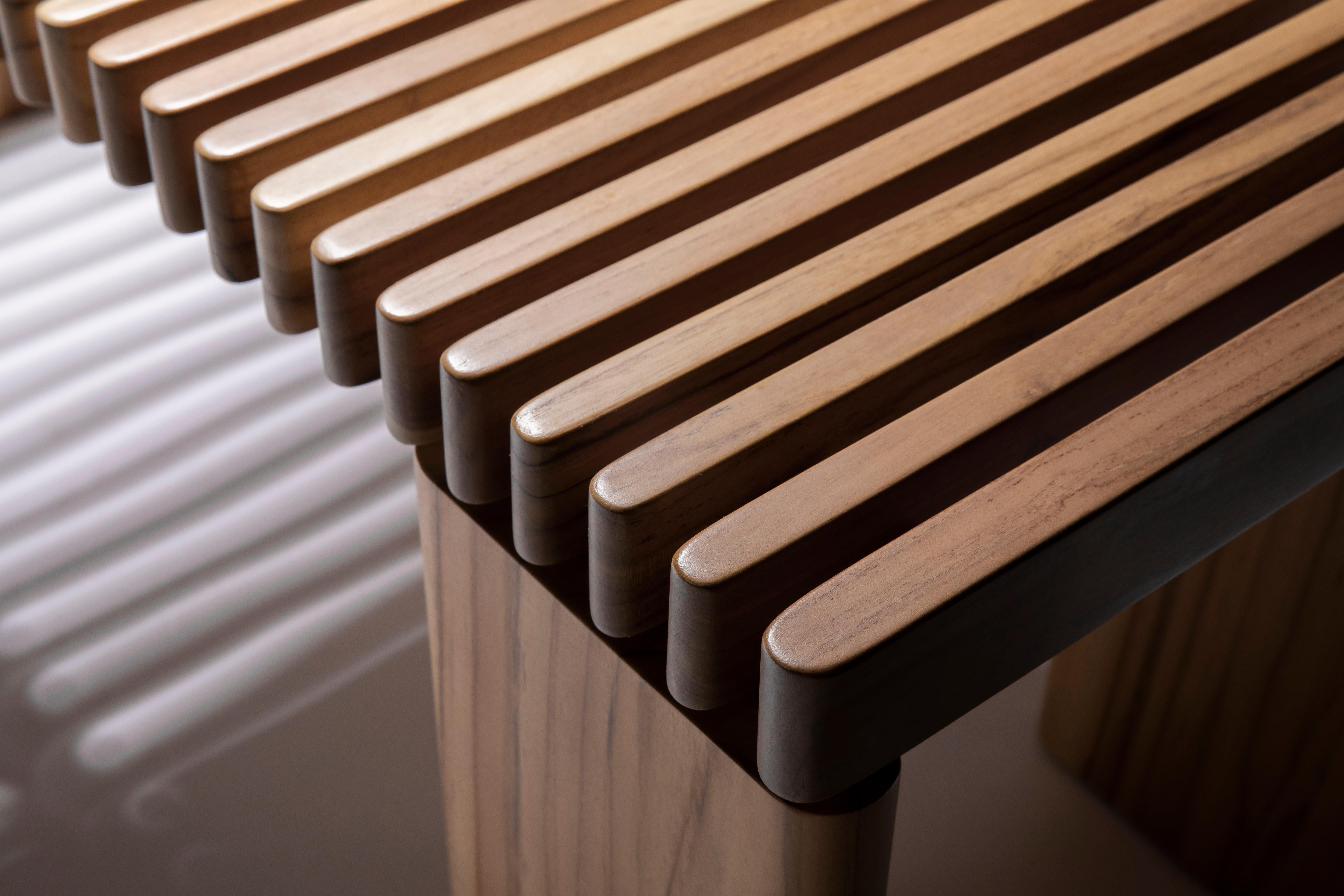 Contemporary Outdoor Bench in Solid Brazilian Teak by Ricardo Bello Dias for +55design For Sale