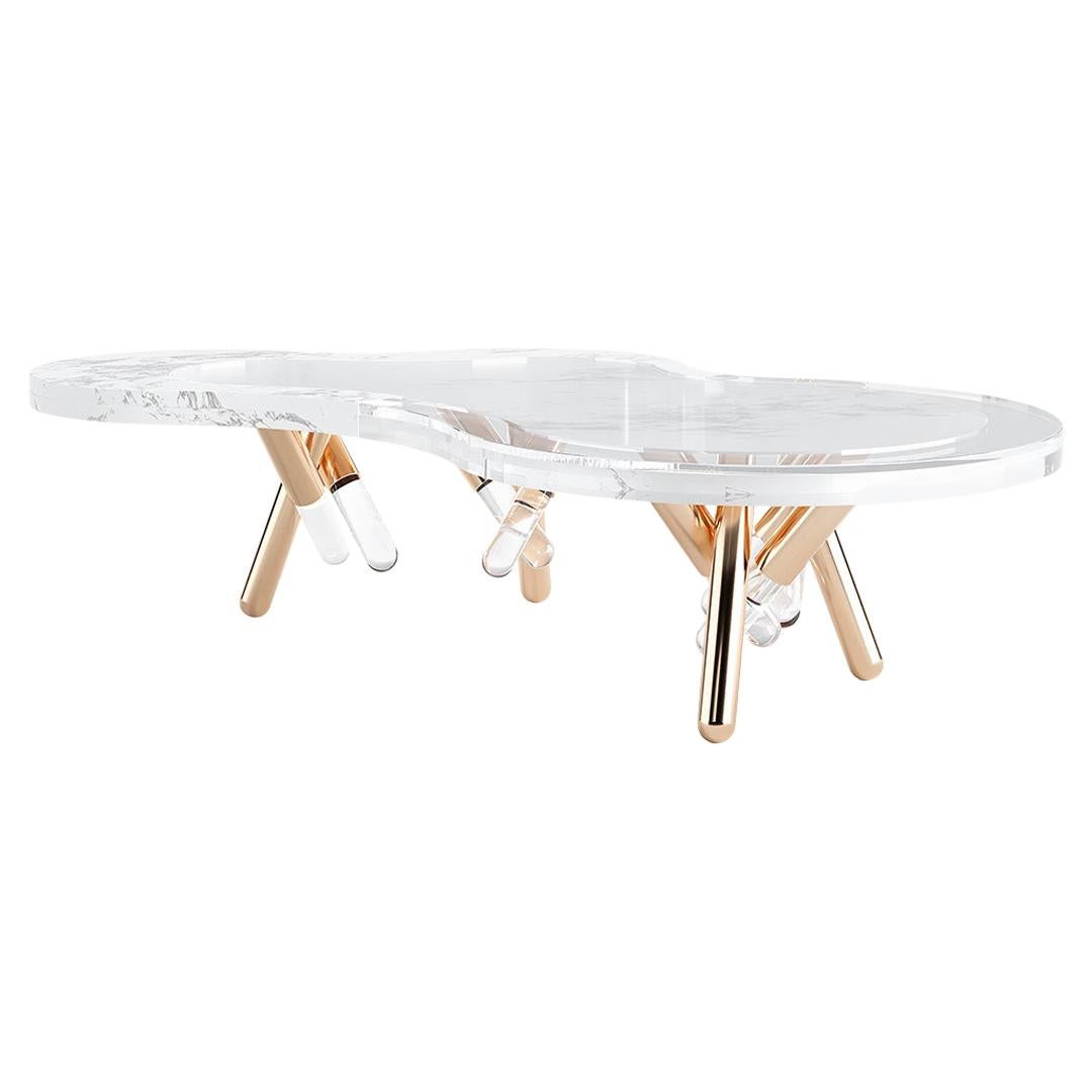 Gold Plated Stainless Steel and Marble Outdoor Center Table 