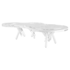 Outdoor Center Table Carrara Marble and Clar Acrylic Lacquered Stainless Steel