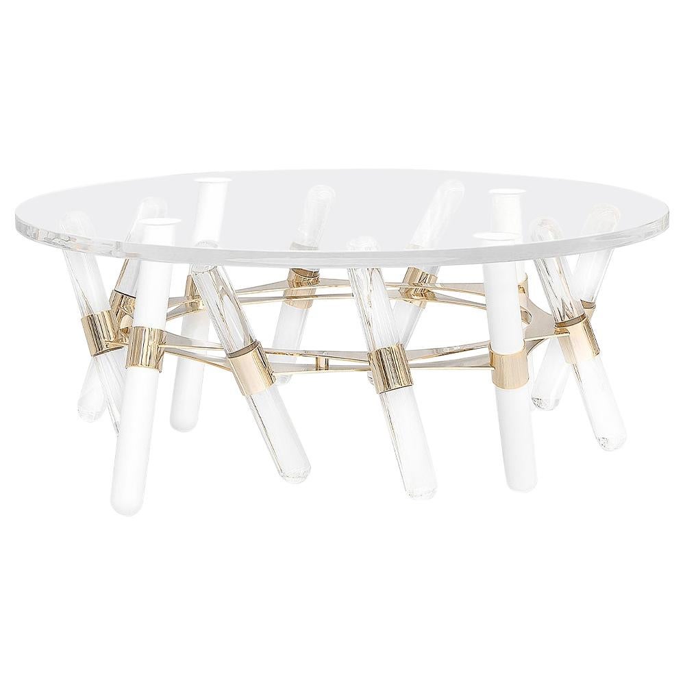 Outdoor Center Table Clear Acrylic and waterproof Stainless Steel Gold Plated