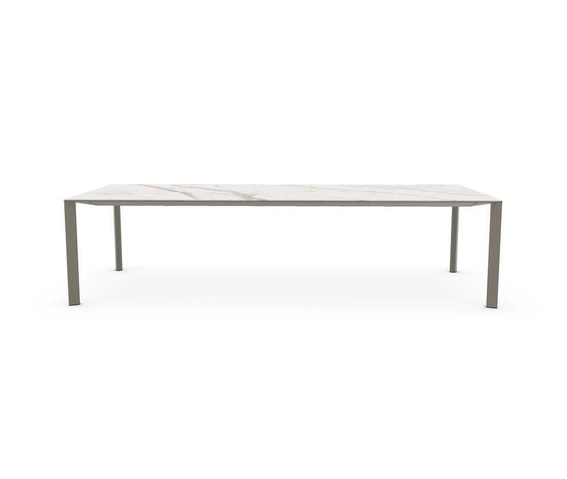 Modern Outdoor Ceramic Dining Table, Matte Calacatta Finish For Sale
