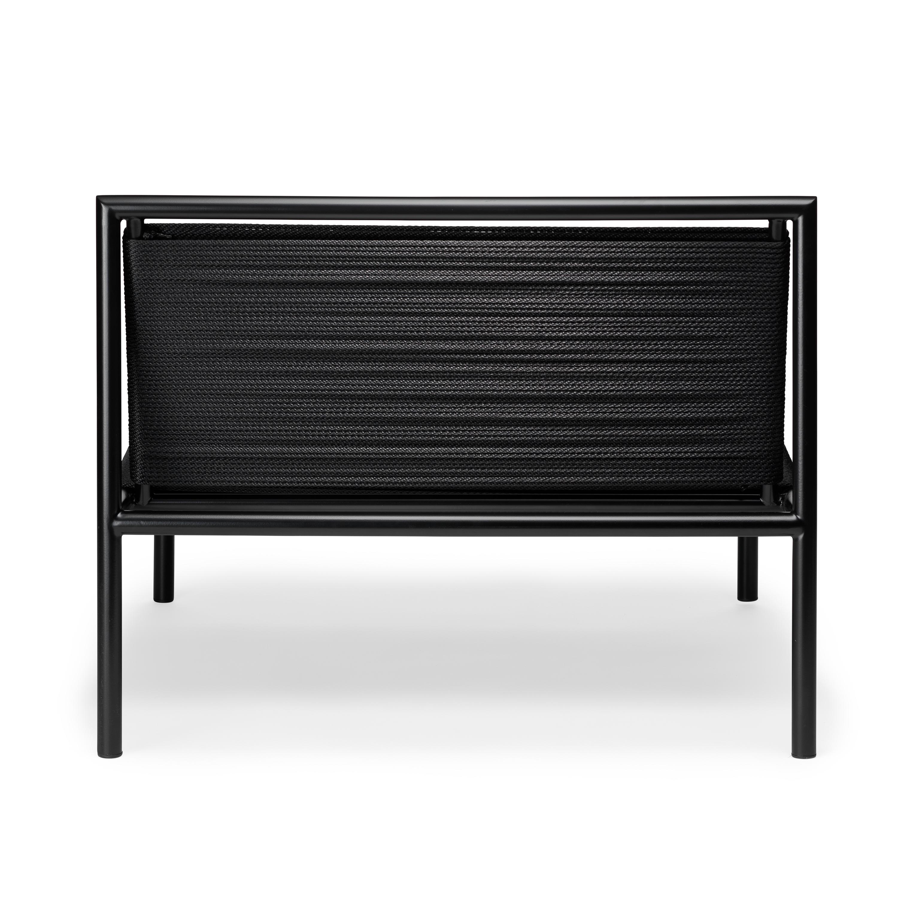 Poudré Chaise d'extérieur sans accoudoirs en acier inoxydable avec revêtement en poudre noire et corde en nylon en vente