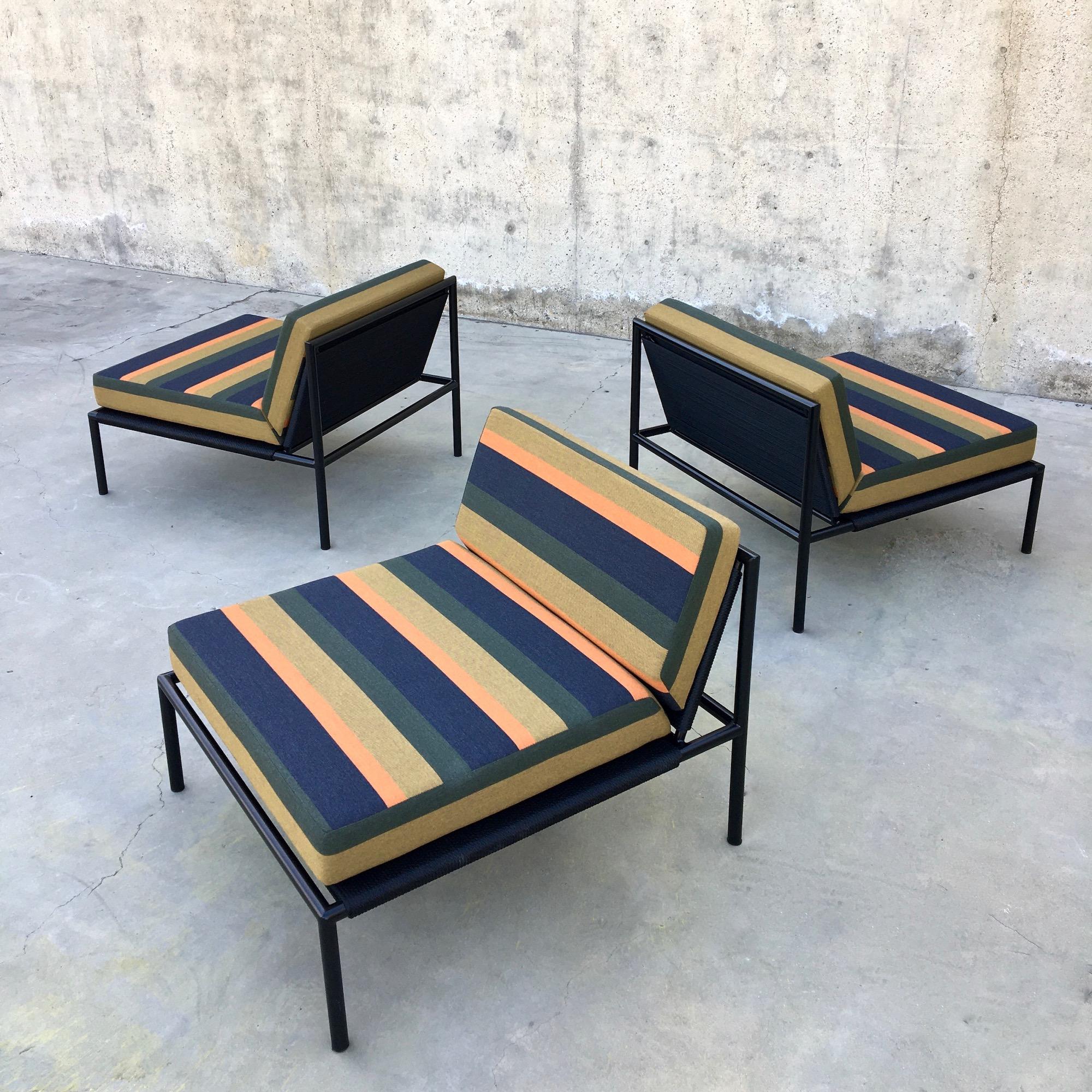 Powder-Coated Outdoor Chair Armless Stainless Steel Powder Coated Black and Nylon Cord For Sale