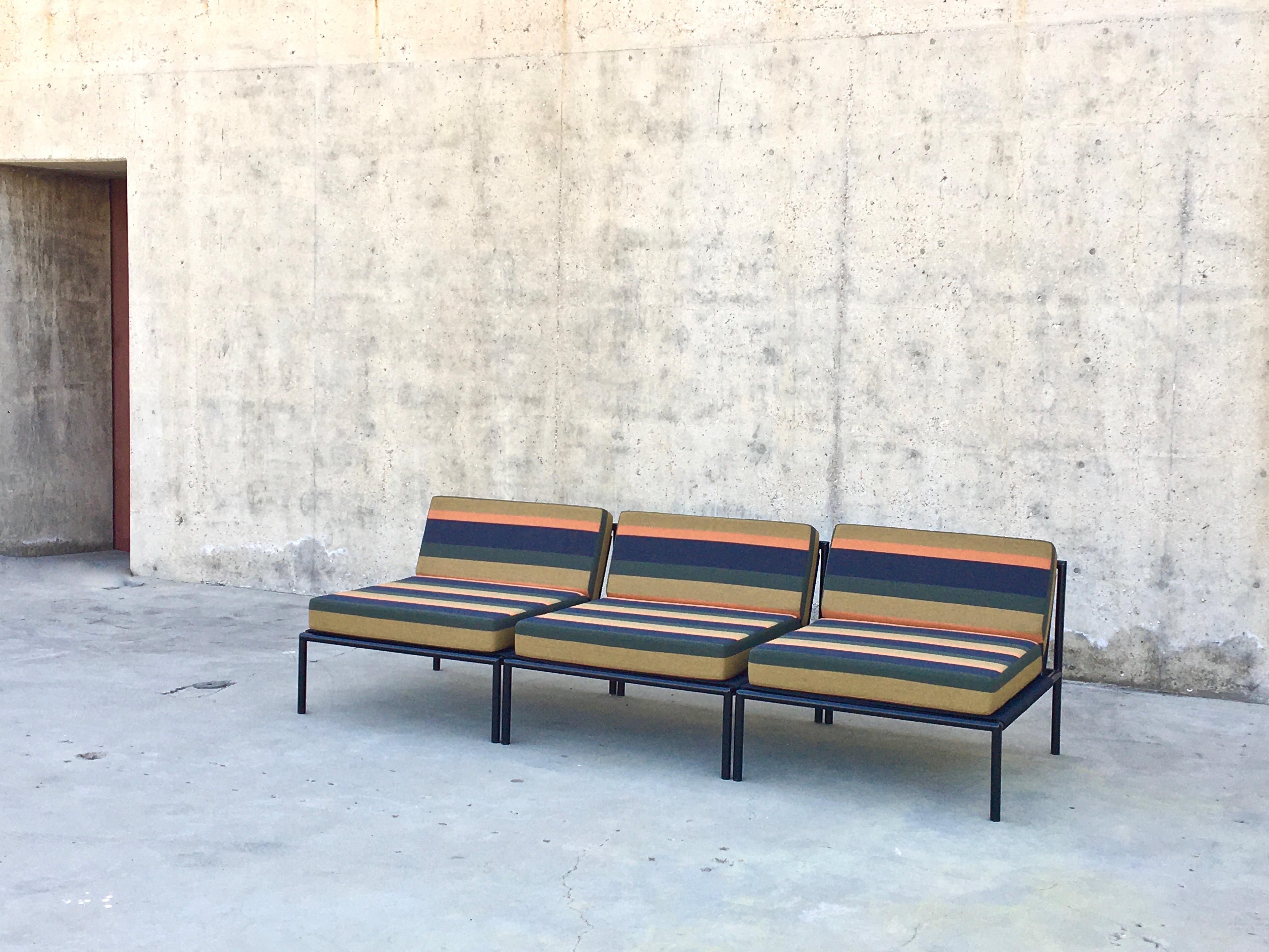 Outdoor Chair Armless Stainless Steel Powder Coated Black + Black Cording In New Condition For Sale In Los Angeles, CA