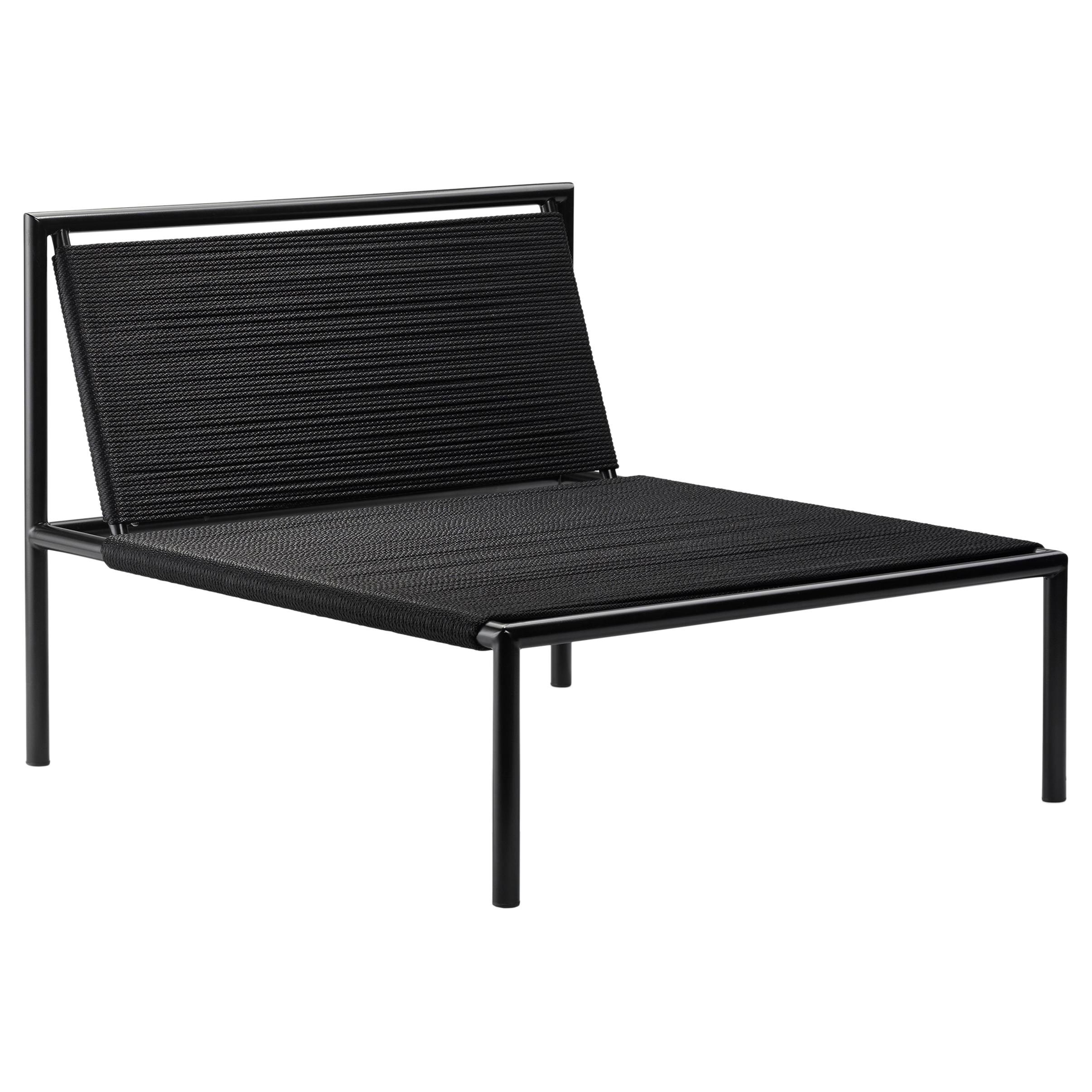 Chaise d'extérieur sans accoudoirs en acier inoxydable avec revêtement en poudre noire et corde en nylon