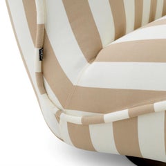 Outdoor Chair in Beige and Off-White Striped Fabric with Black Bas