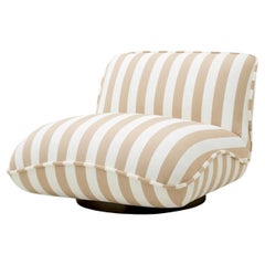 Outdoor Chair in Beige and Off-White Striped Fabric with Black Bas