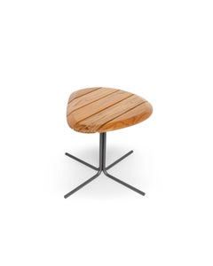 Outdoor Coffee Side Table in Teak with Brown Metal Base, Modern Patio Accent