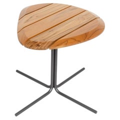 Outdoor Coffee Side Table in Teak with Brown Metal Base, Modern Patio Accent