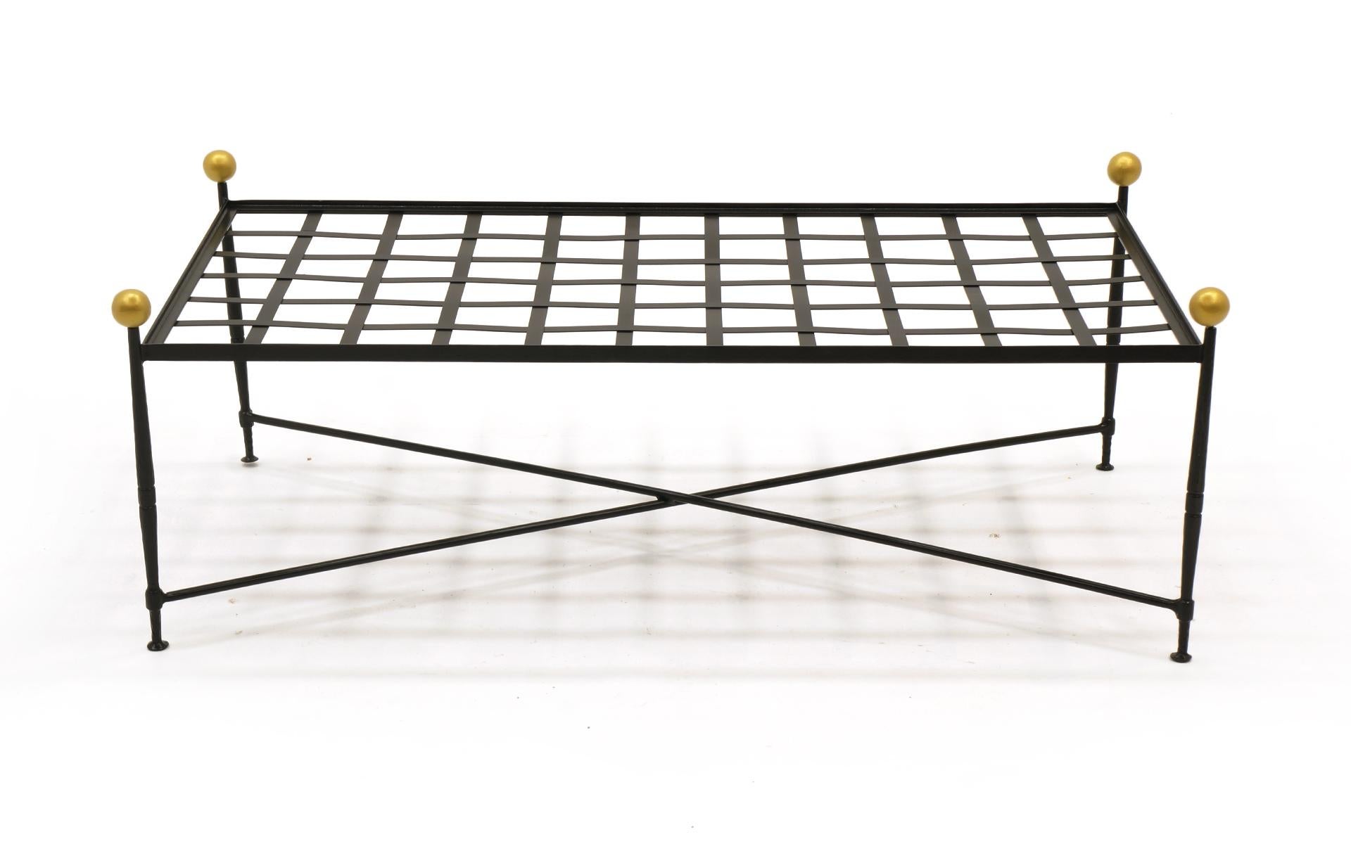 Patio coffee table (includes glass if so desired) or bench designed by Mario Papperzini for the John Salterini Company, 1950s. There is a lip around the edge for a glass top (which we are happy to include), however, this could also be used as a