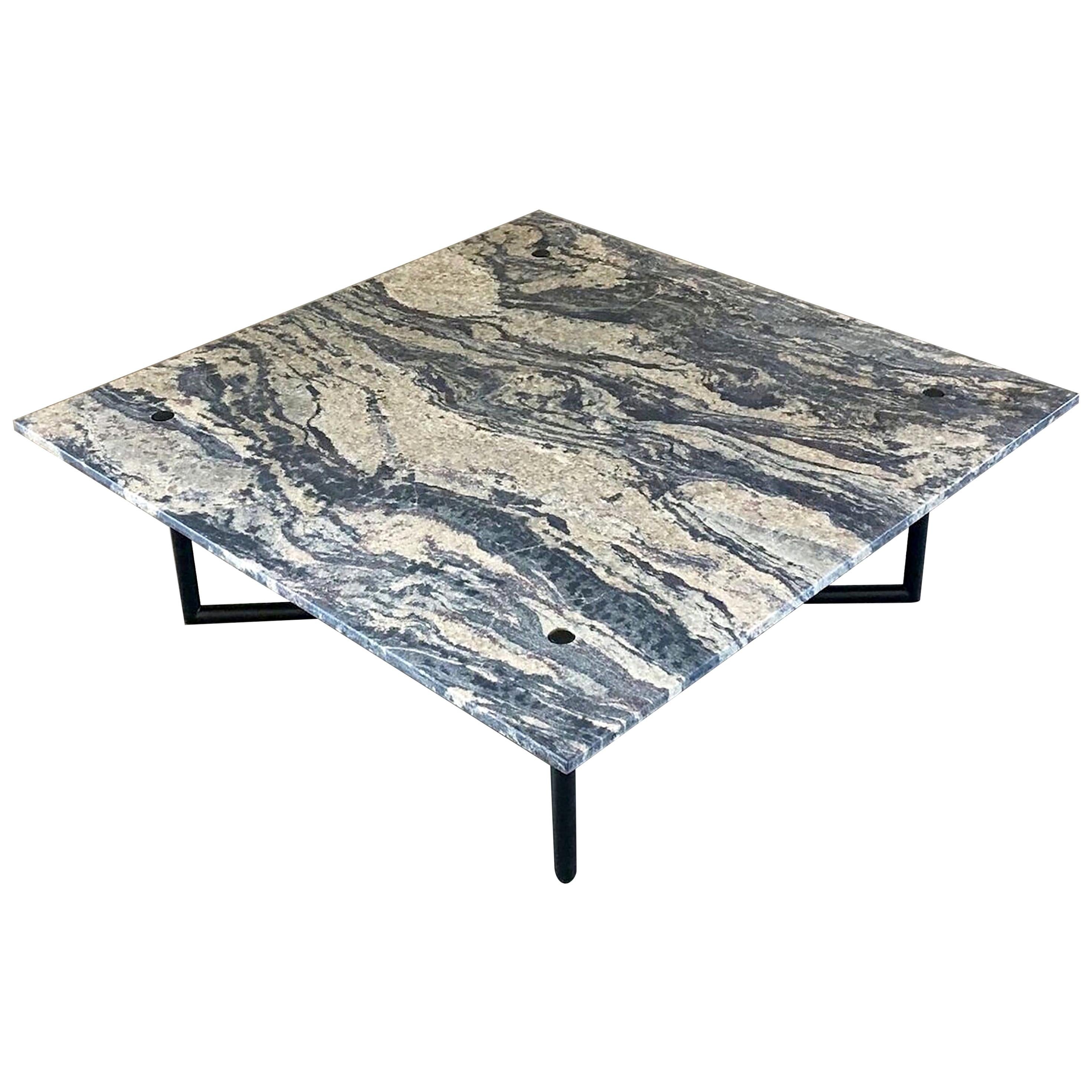 Outdoor Coffee Table Black Stainless Steel Base + Square Honed Stone Top