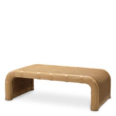 Outdoor Coffee Table in Honey Faux Rattan with Tubular Silhouette