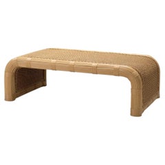 Outdoor Coffee Table in Honey Faux Rattan with Tubular Silhouette