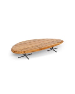 Outdoor Coffee Table in Teak and Chocolate Brown Metal