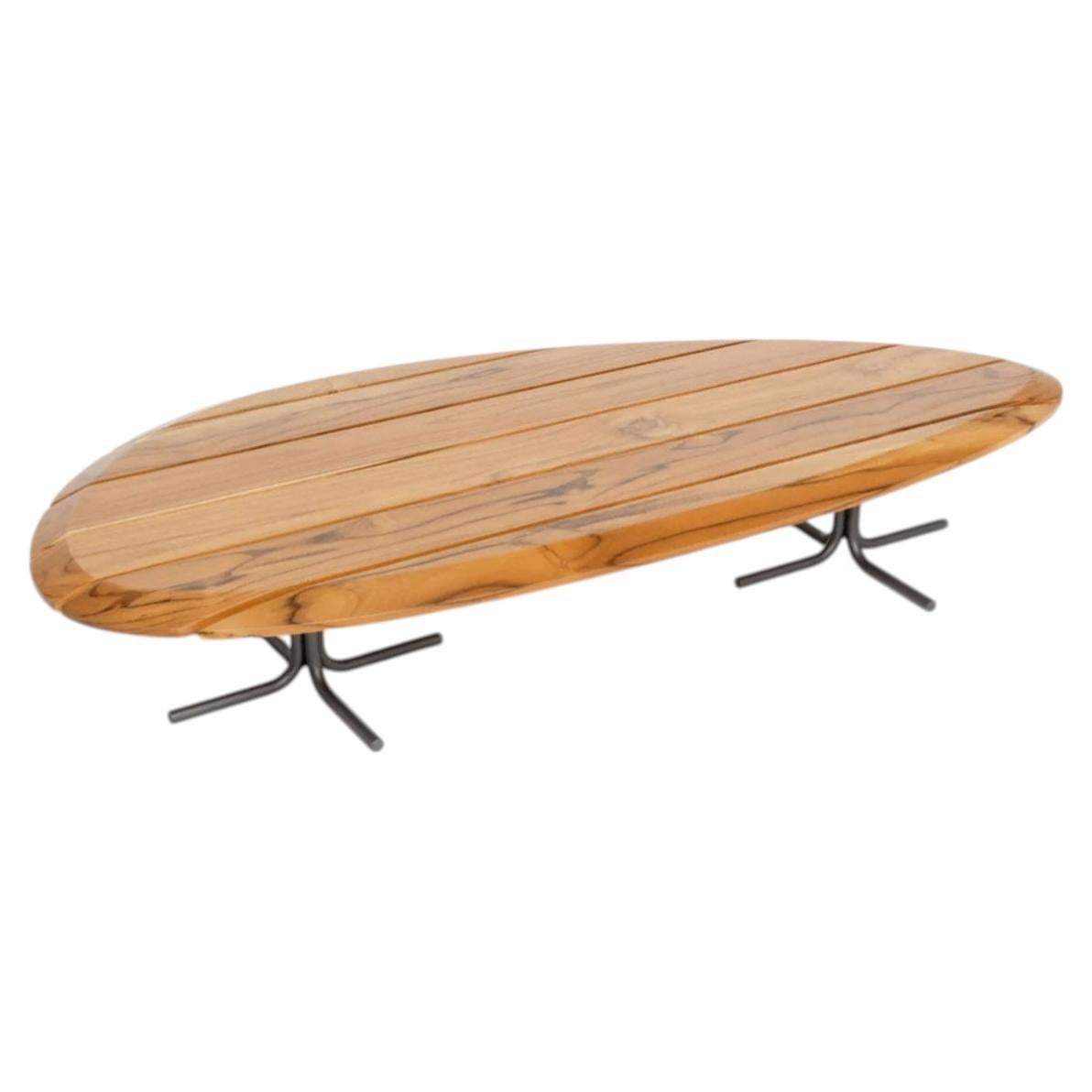 Outdoor Coffee Table in Teak and Chocolate Brown Metal