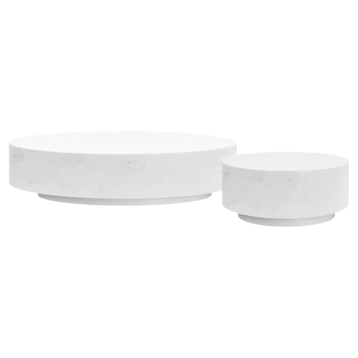 Outdoor Coffee Table Set of 2 Pieces in White Resin For Sale