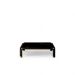 Tavolino da caffè per esterni con piano in marmo e cinghie in pelle