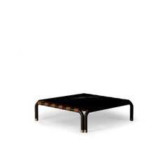 Table basse d'extérieur avec plateau en marbre et sangles en cuir