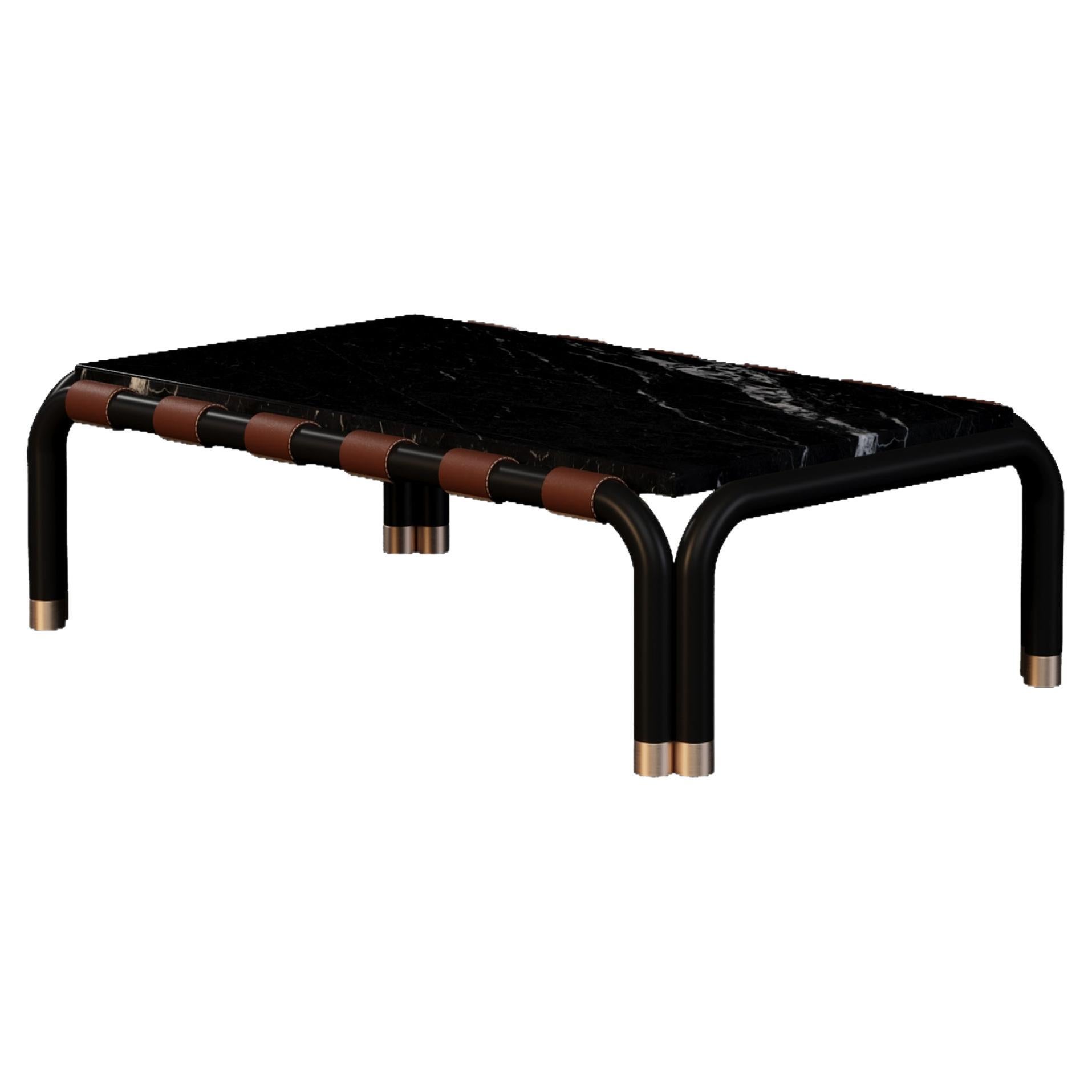 Outdoor Coffee Table with Marble Top and Leather Straps