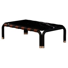 Outdoor Coffee Table with Marble Top and Leather Straps
