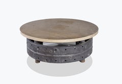 Outdoor Coffee Table with Metal Base and Limestone Top