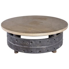 Outdoor Coffee Table with Metal Base and Limestone Top