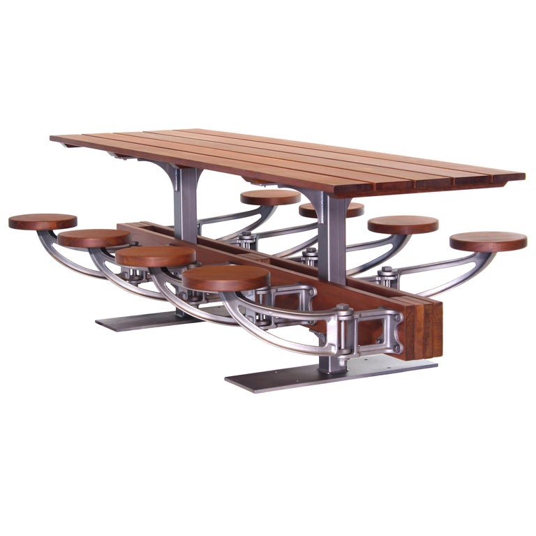 Outdoor Communal Dining Table Set with Attached Swing-Out Seats For ...