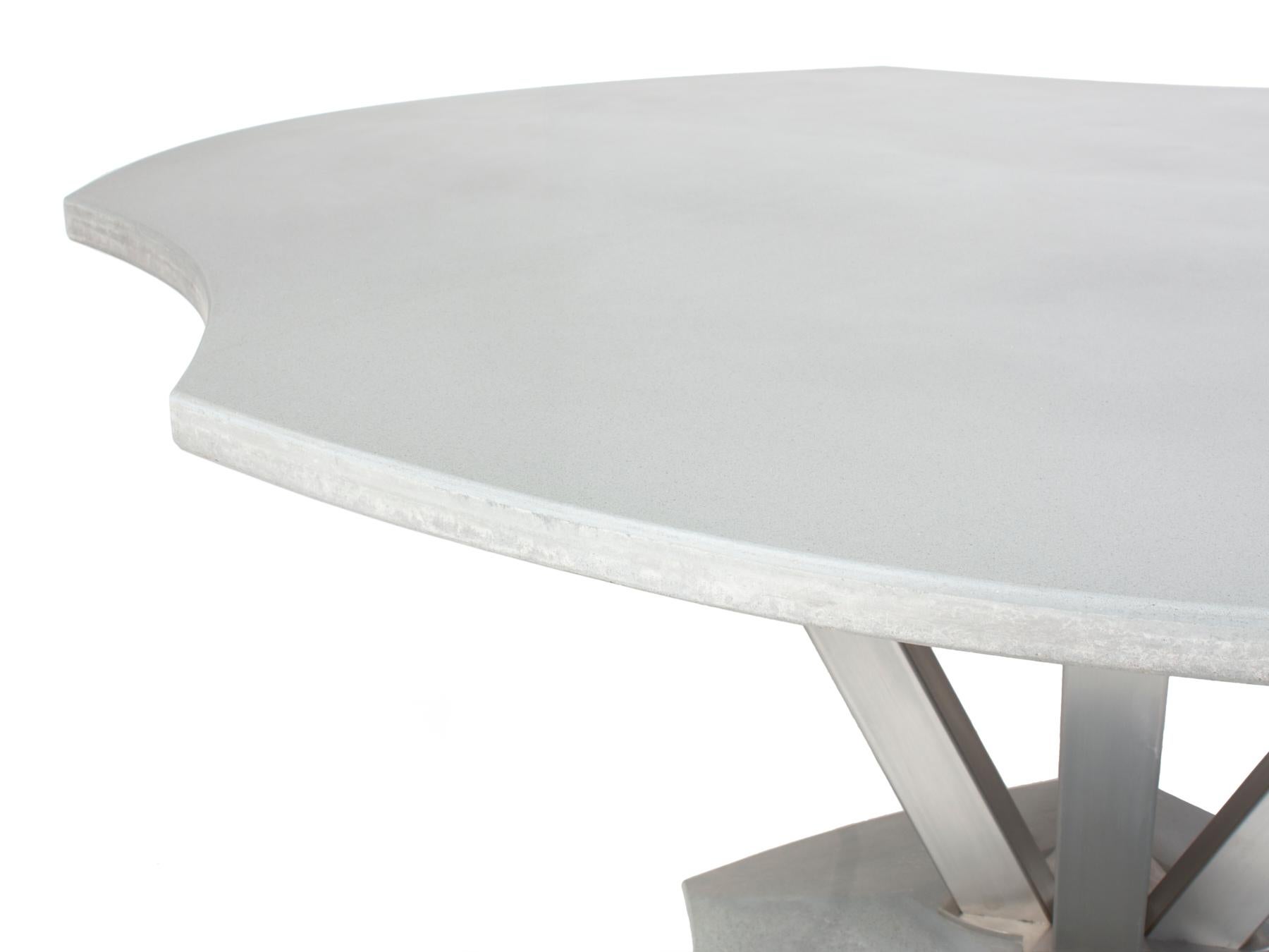 The Shore dining table was born of a desire to design a concrete outdoor table that was unlike anything I had seen. I wanted to find a way to introduce some freedom and spontaneity into the composition of the cast concrete top. I found a way to