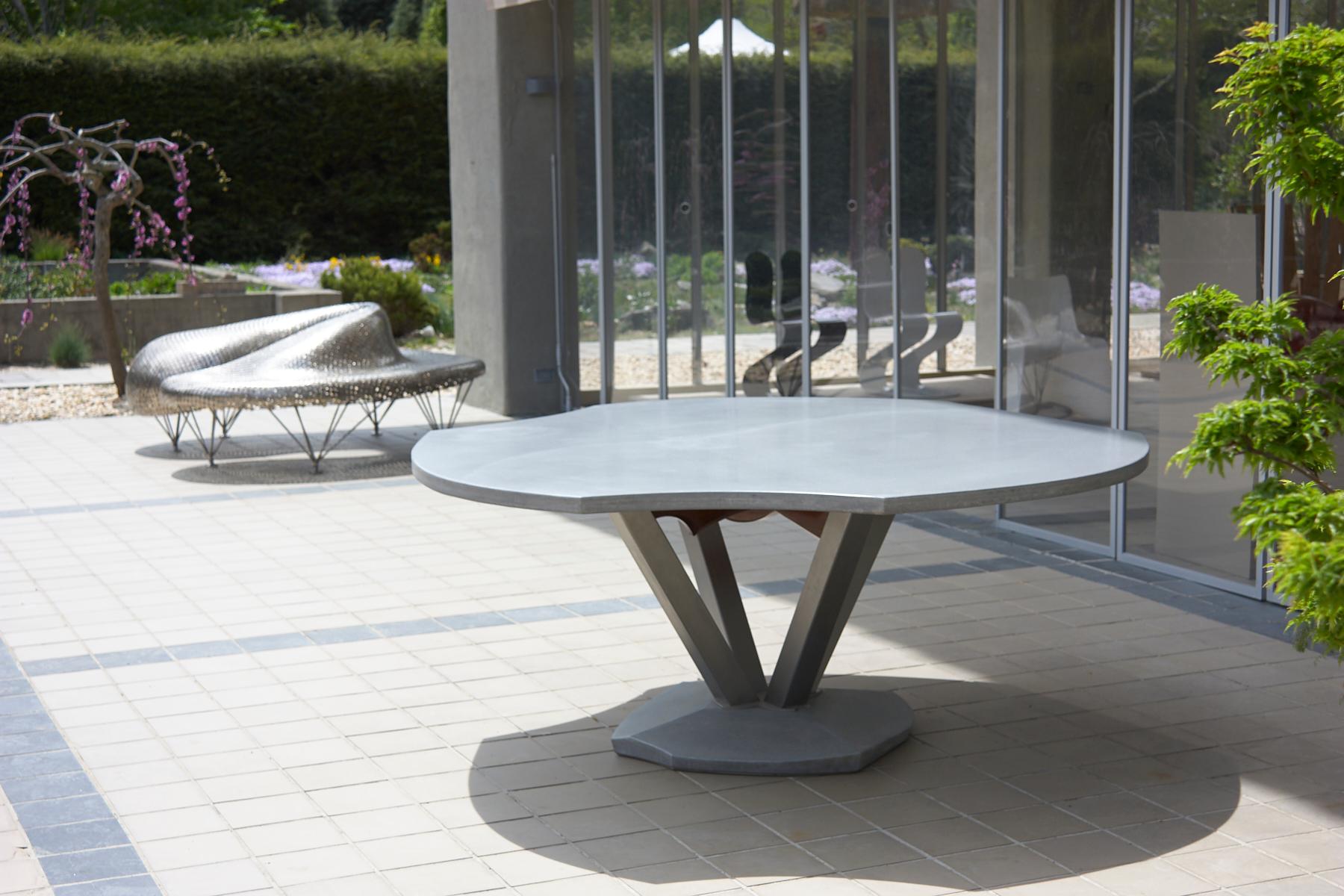 Contemporary Outdoor Concrete Dining Table with Organic Top by Nico Yektai For Sale