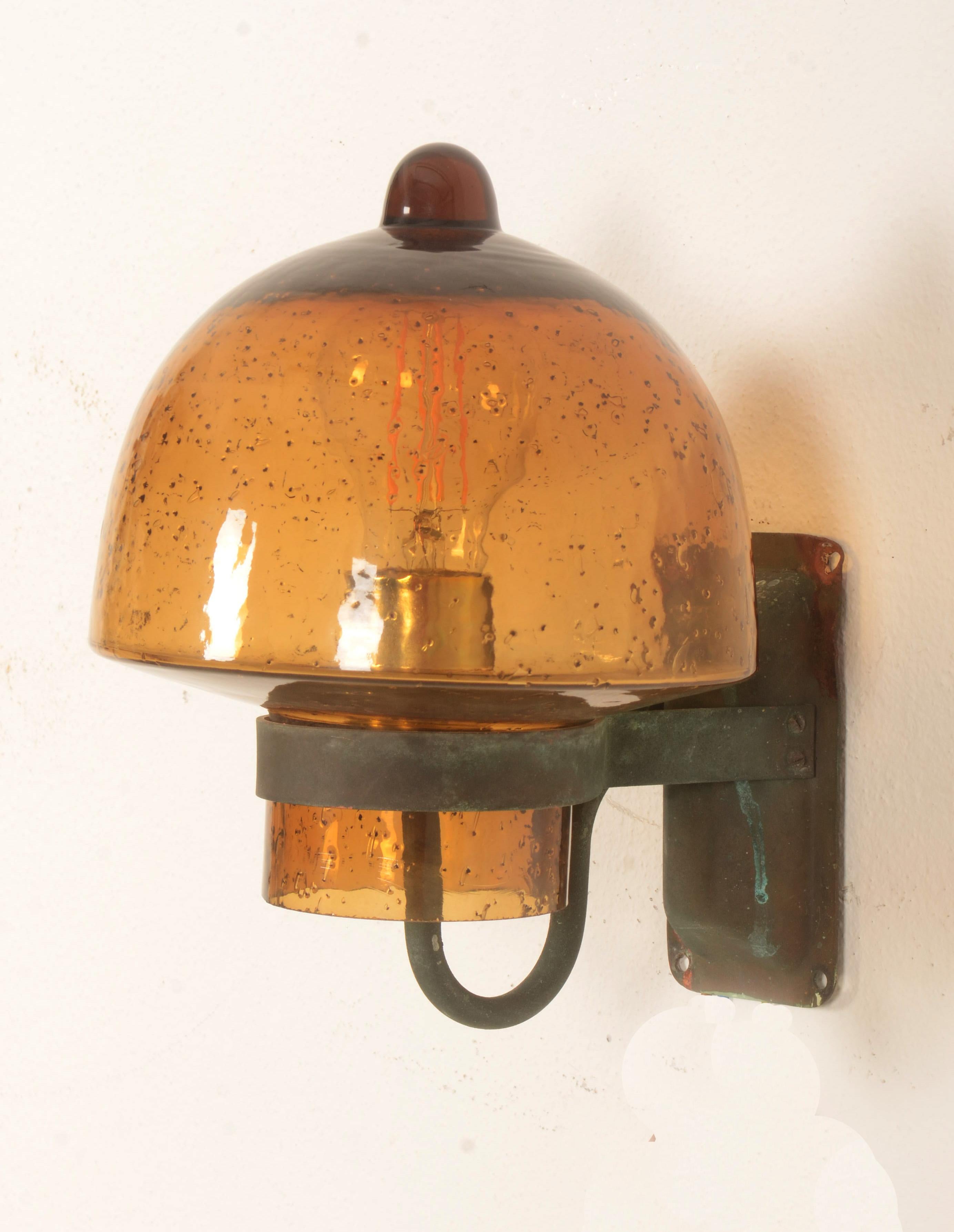 Outdoor Copper Wall Lamp With Glass Shade For Sale 3