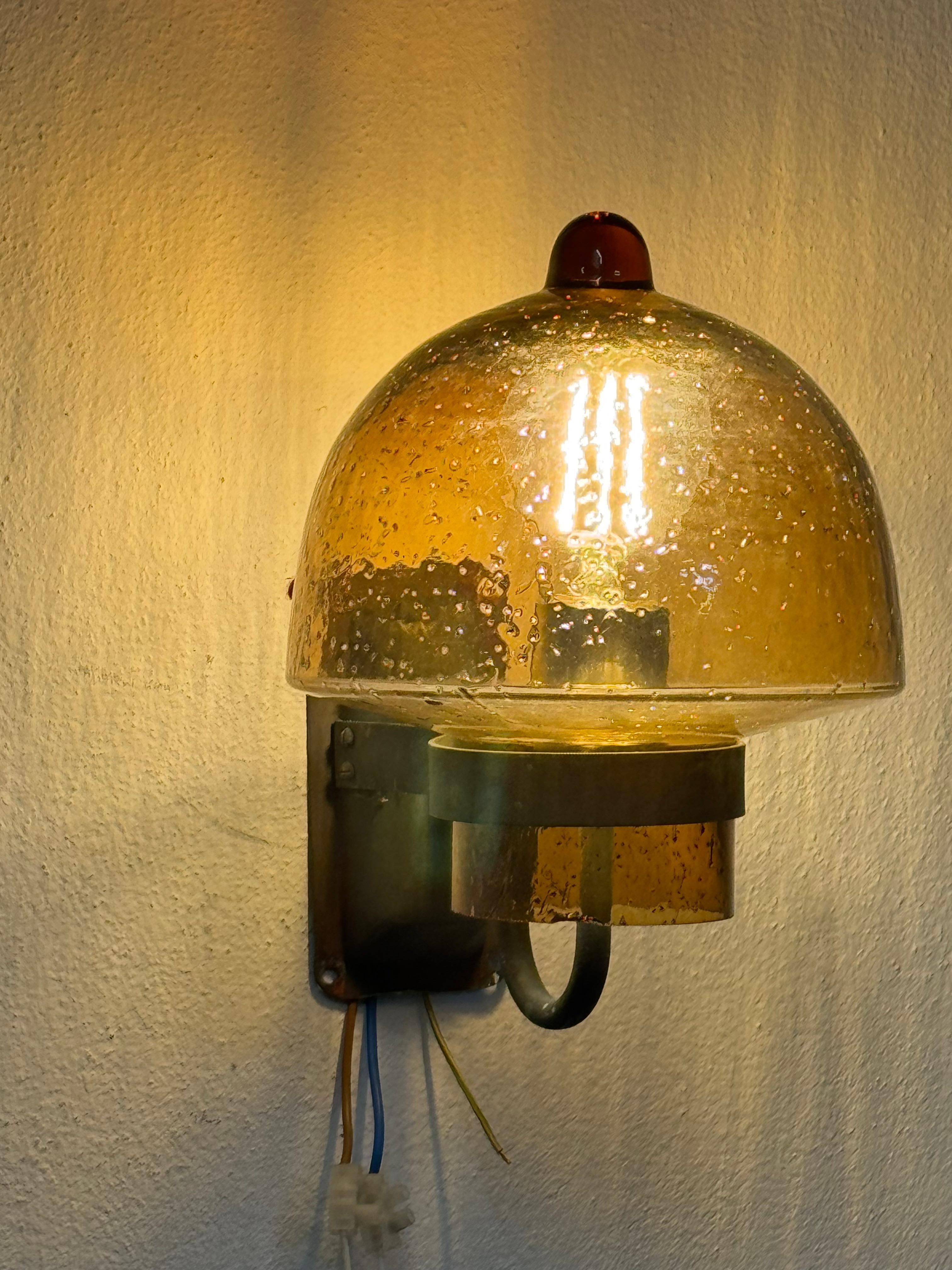 Mid-20th Century Outdoor Copper Wall Lamp With Glass Shade For Sale