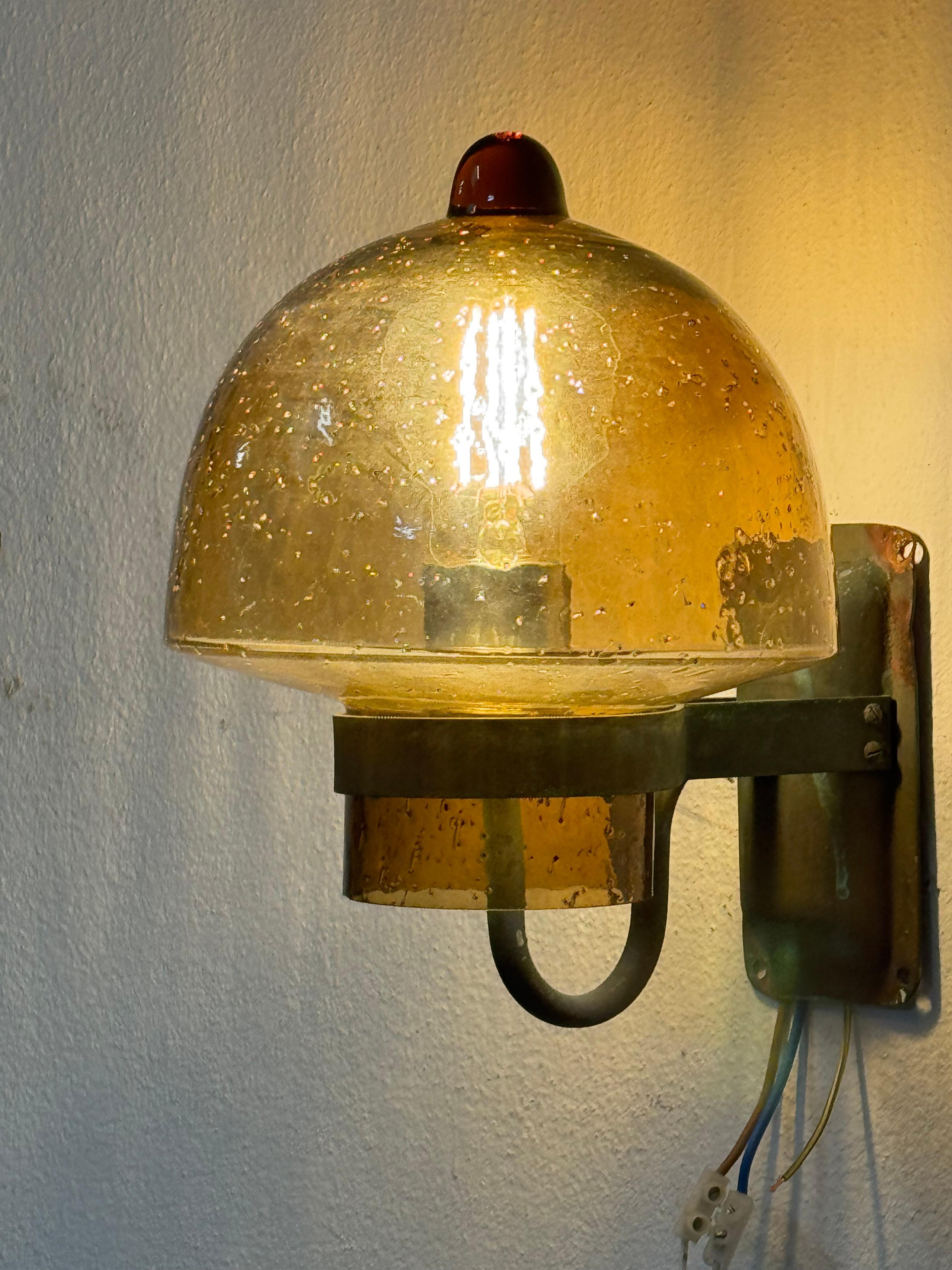 Outdoor Copper Wall Lamp With Glass Shade For Sale 1