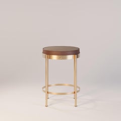Outdoor Counter Stool Featuring Leather Upholstery and Brushed Gold Frame