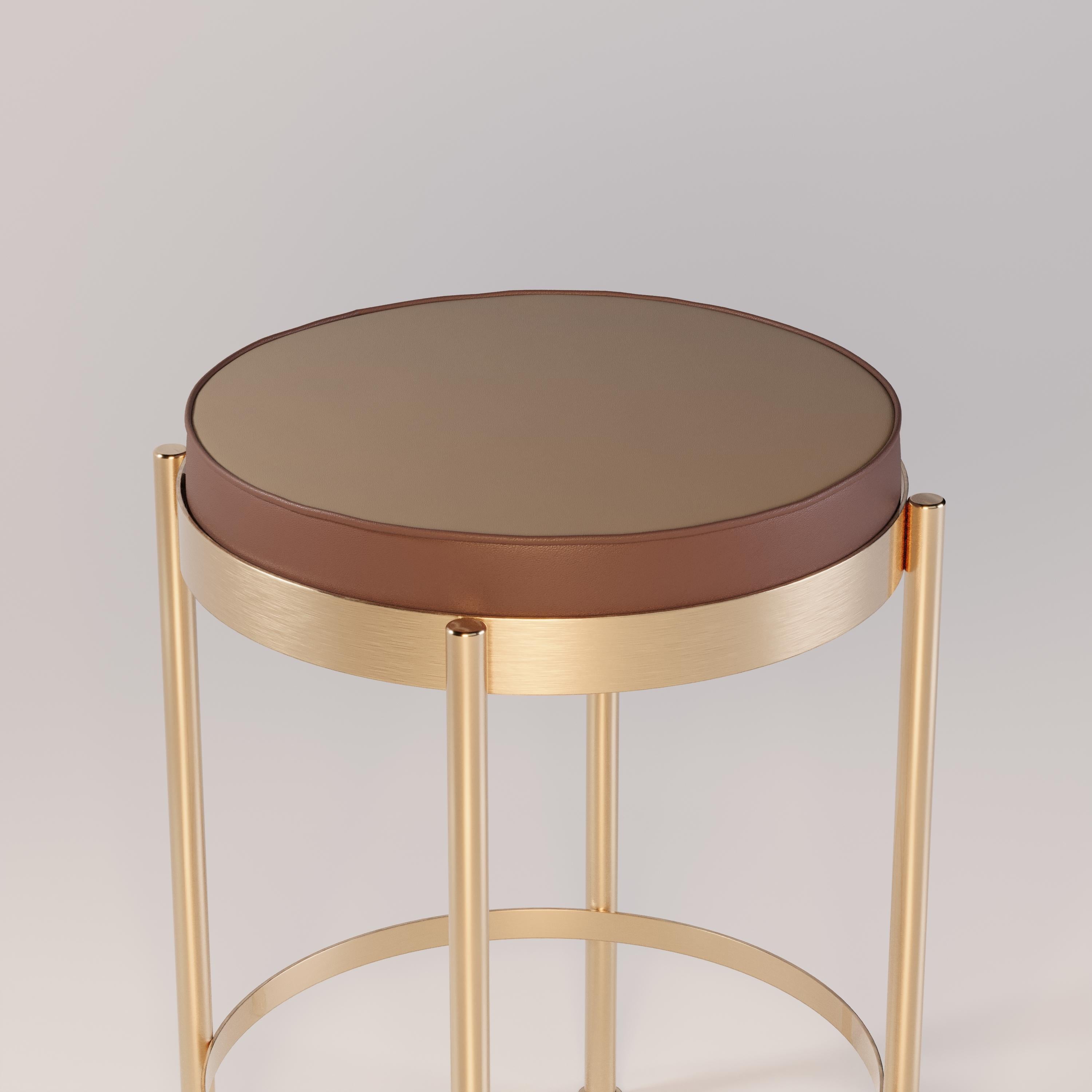 Taburete de exterior con tapicería de piel y estructura de oro cepillado Acero inoxidable en venta