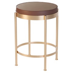 Outdoor Counter Stool Featuring Leather Upholstery and Brushed Gold Frame