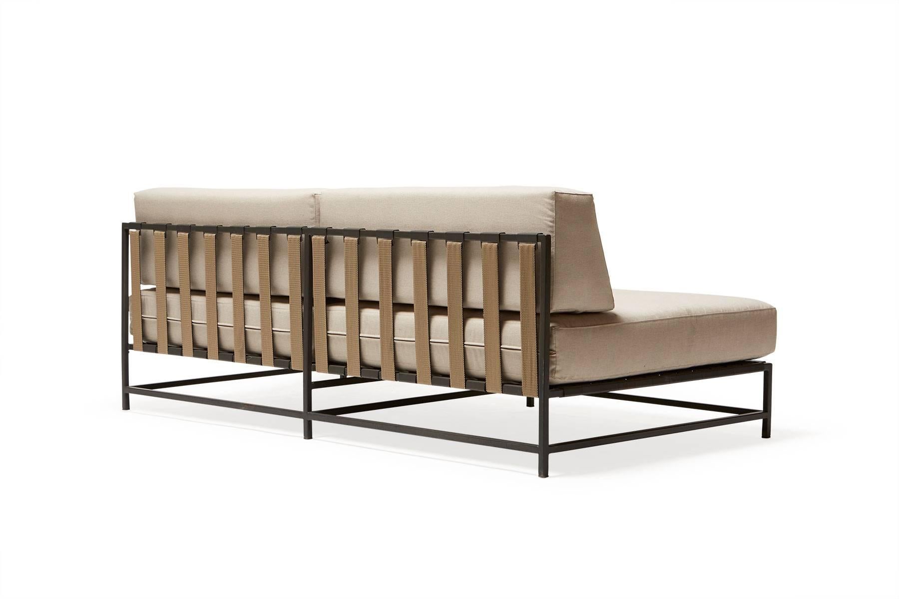 Modern Outdoor Cream and Charcoal Loveseat For Sale