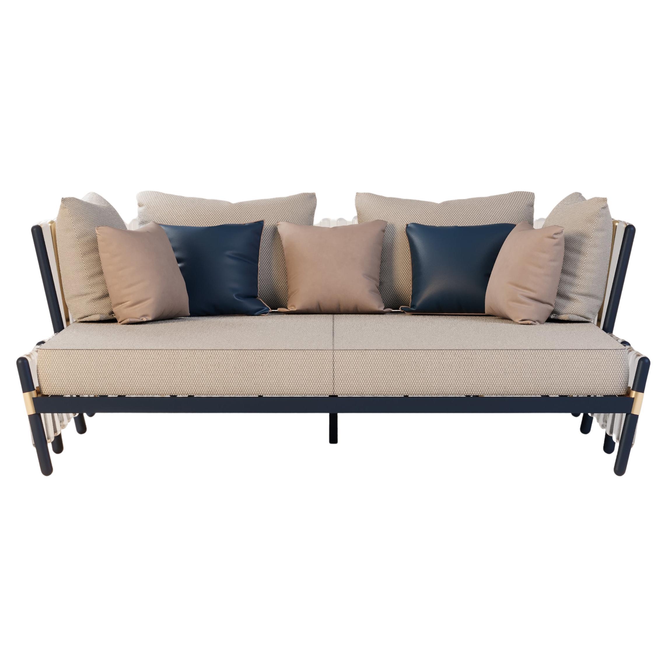 Stylish Houdini Outdoor Daybed with Navy Blue and Gold Accents