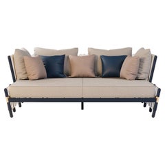 Stylish Houdini Outdoor Daybed with Navy Blue and Gold Accents