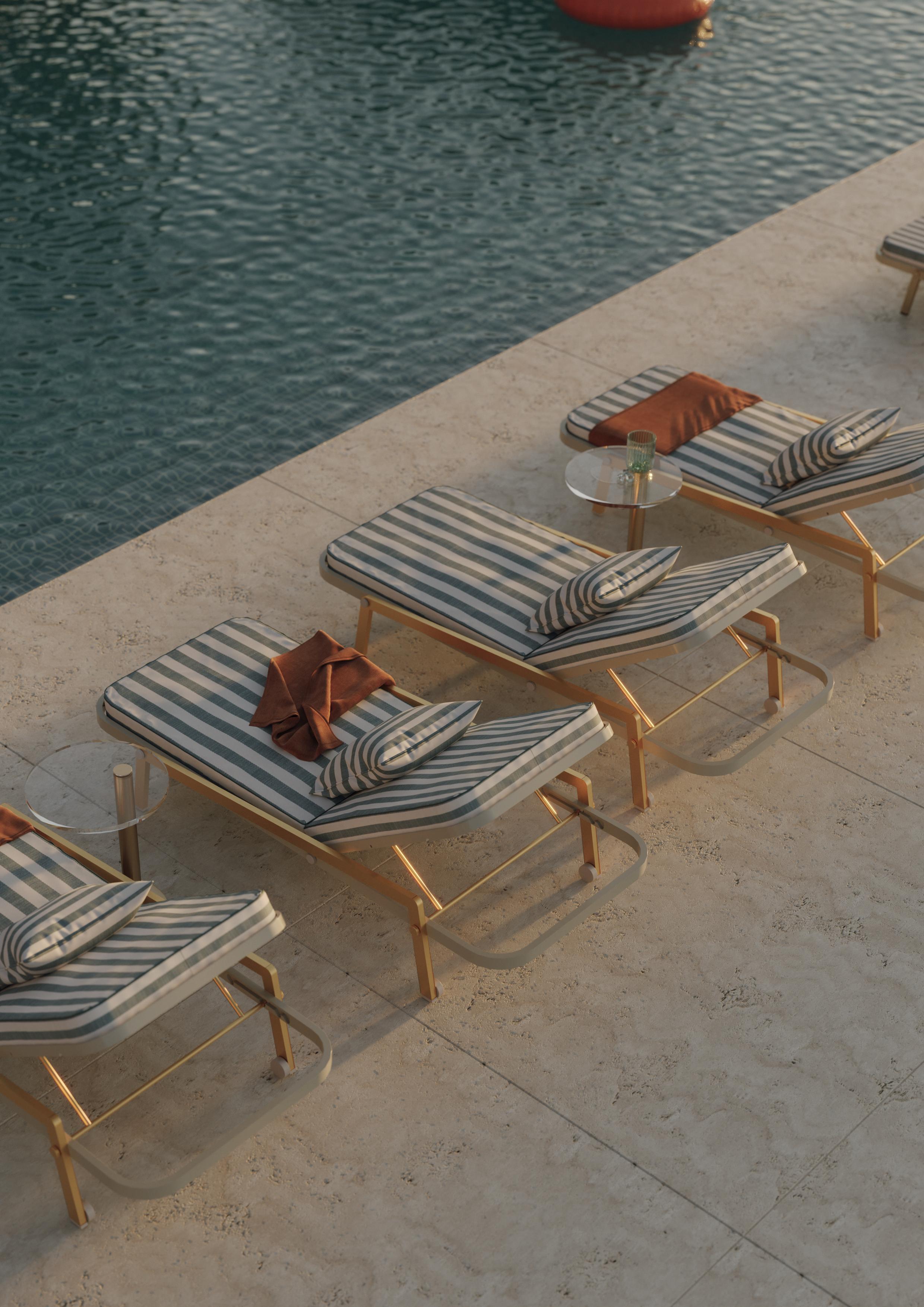 Outdoor-Tagesbett mit lackierten Aluminiumbeinen und weißem Stoff/Leder im Angebot 2