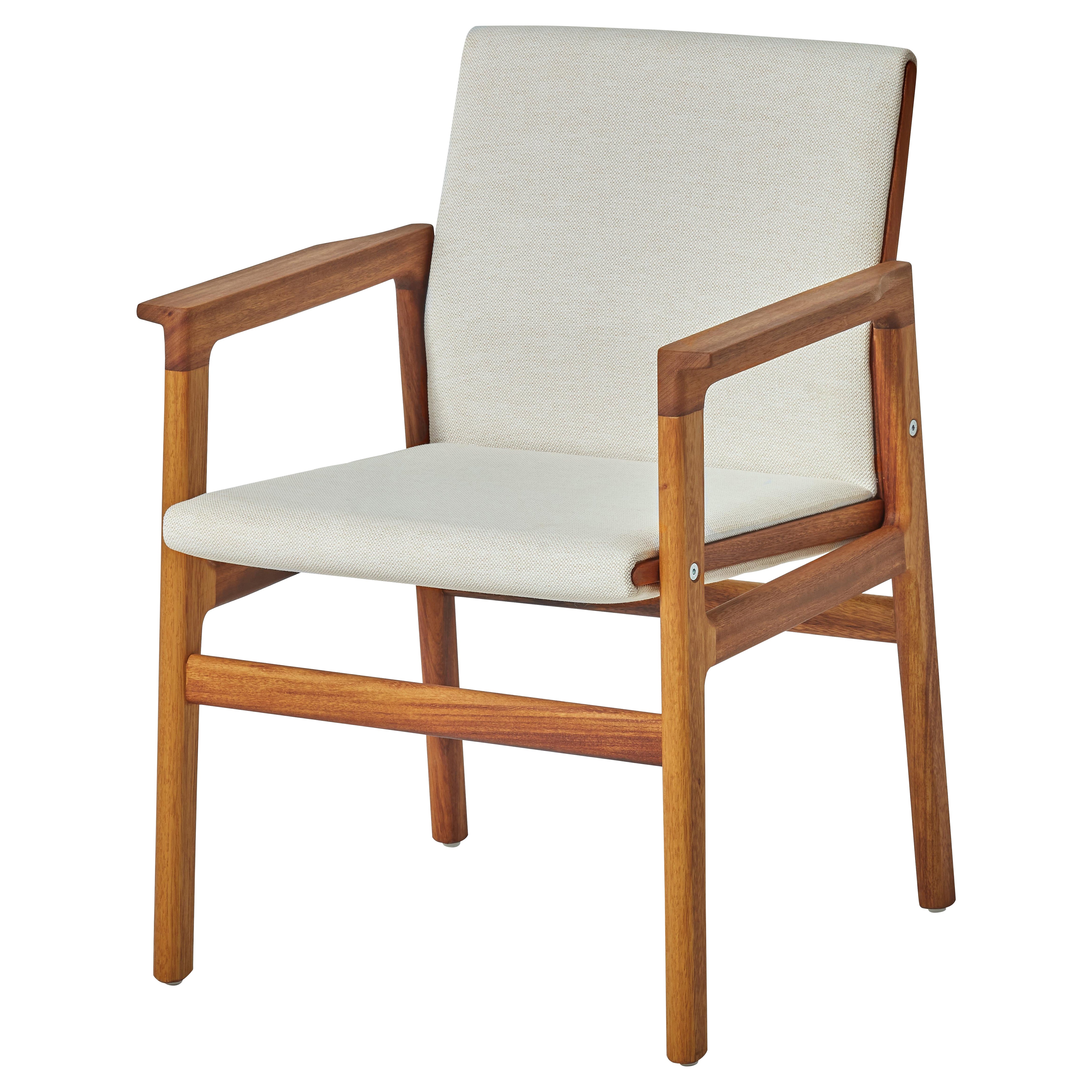 Fauteuil de salle à manger d'extérieur en tissu hydrofuge en Iroko blanc massif par CDW-IVAR