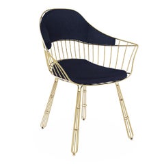 Gold-Plated Stainless Steel Outdoor Dining Chair with Waterproof White Fabric