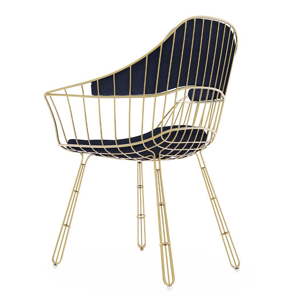 Fauteuil de salle à manger d'extérieur en acier inoxydable plaqué or avec tissu blanc Neuf - En vente à Santo Tirso, PT