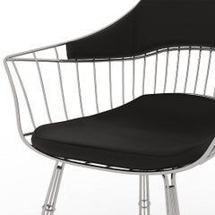 Stainless Steel Outdoor Dining Chair with Waterproof Black Fabric Seat